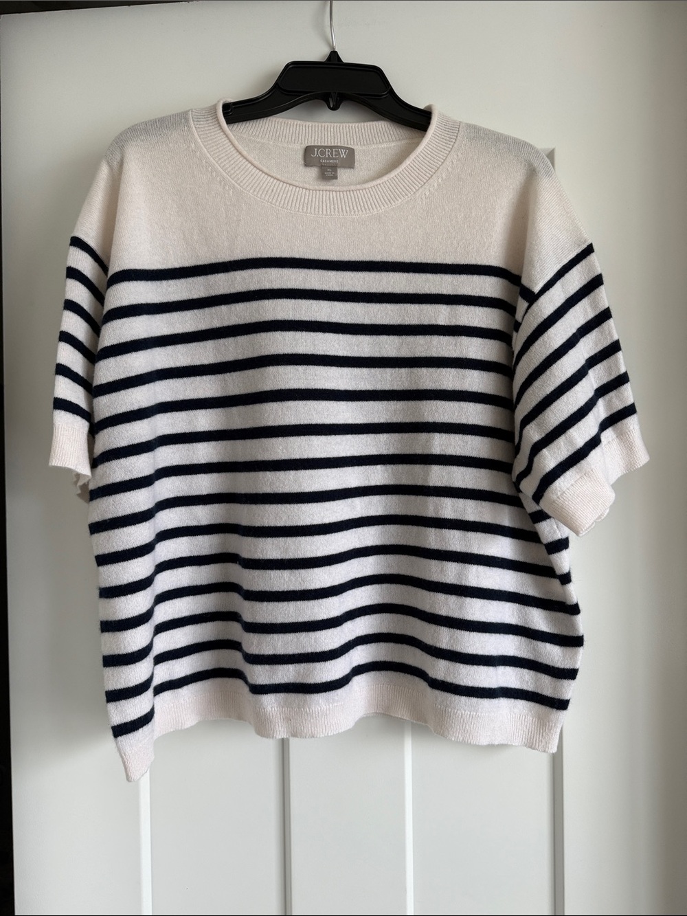 Jcrew cashmere boxy shirt stripped sweater